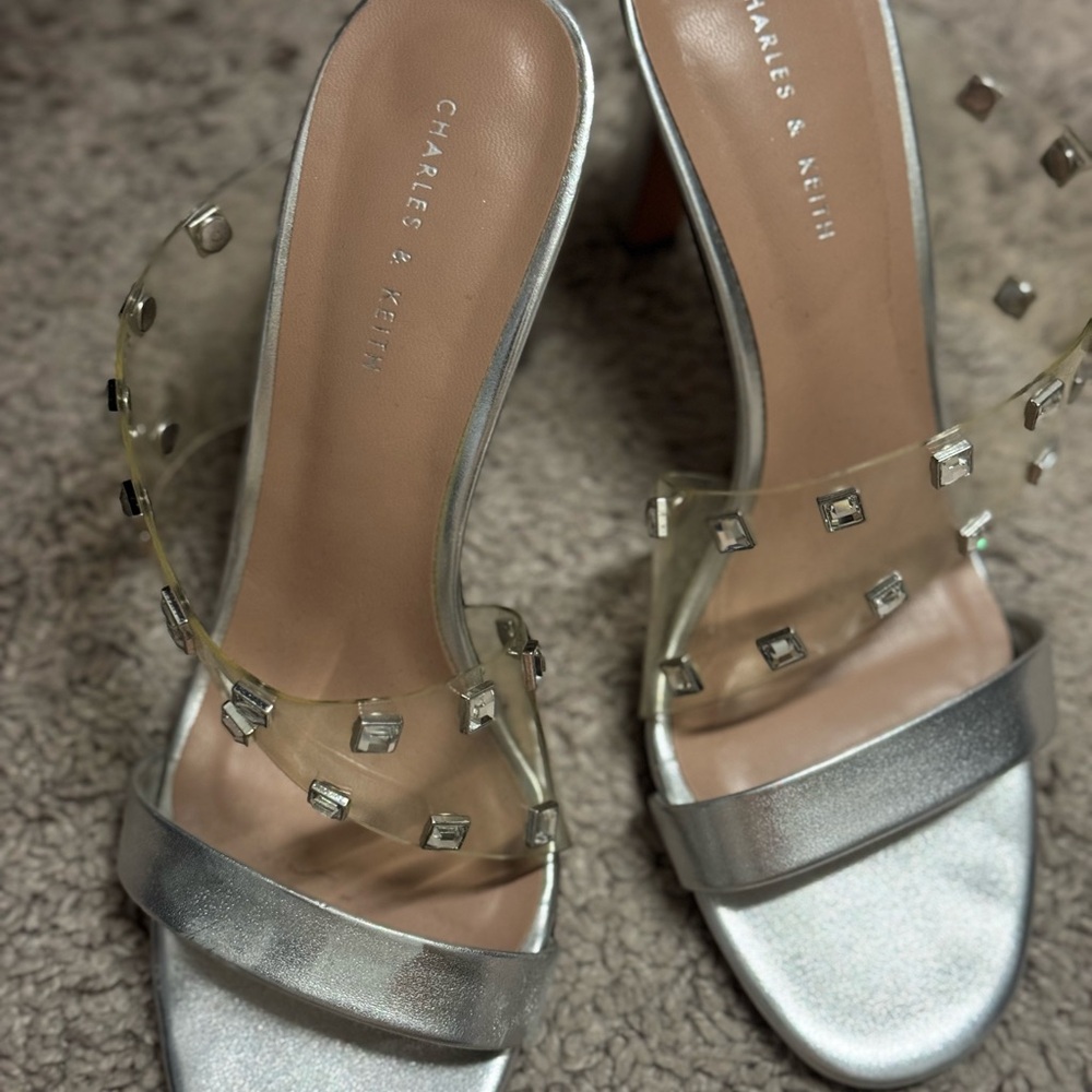 Charles & Keith Silver Studded Women's Heels